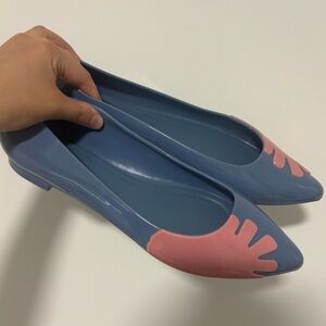 Melissa Blue and Pink Slip on‎ Point Toe Jelly Flats Size 8